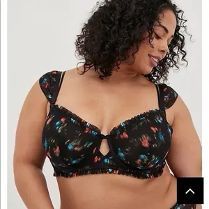 Torrid Plus 1X Bralette Bra Sweet‎ Inkatha Floral Ruffle Mesh Underwire Gorgeous thumbnail 1
