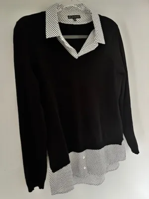 Adrianna Papell Women’s M Black Layered Look Polka Dot Collared Sweater Top thumbnail 2