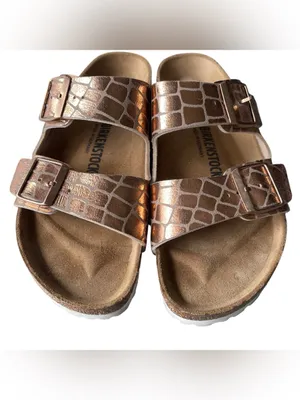 Birkenstock Arizona Gator Gleam Metallic Copper Sandals Ladies 9/40 thumbnail 3