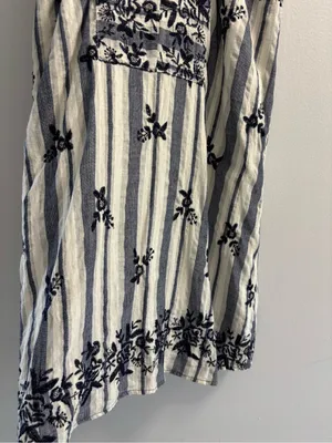 Miami Embroidered Stripe Halter Dress XS Blue White Boho Coastal Chic Mini thumbnail 4