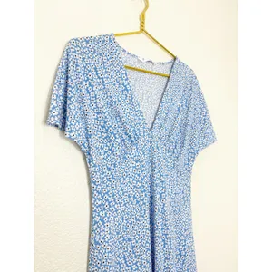 Mango Poma Floral Midi Dress Size Medium Blue Cottage Coquette Chic Jersey thumbnail 8