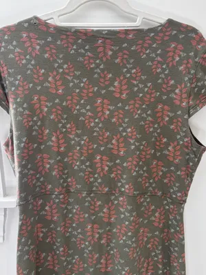 Toad & Co Rosemarie Dress Organic Cotton Olive Green Leaf Print Womens M thumbnail 13