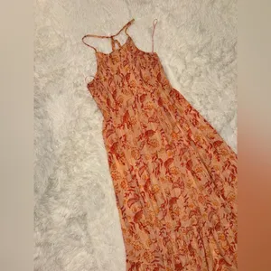 NEW FREE PEOPLE heat wave printed maxi slip dress in dusk coral combo sz L thumbnail 7