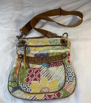 Fossil Original Brand Floral Crossbody Bag Zip Closure Brown Strap Pockets thumbnail 1