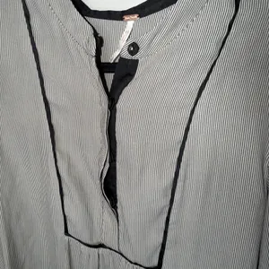 Free People Pebble Crepe Free Bird Womens Large Black White Striped Long Sleeve thumbnail 2