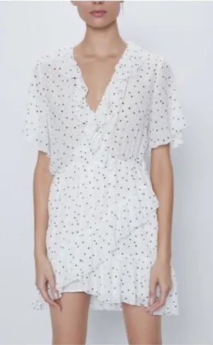 Zara White Black Polka Dot Ruffle Wrap Romper Size M thumbnail 1
