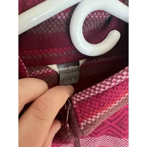 Eddie‎ Bauer Wm LG Pink 1/4 Zip Pink Aztec Pullover Jacket Hiking Outdoor Camp thumbnail 2