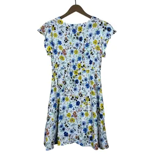 Zara Basic Floral Print Button Front Mini Dress White Blue Yellow Boho Size S thumbnail 5