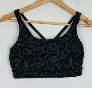 Lululemon Free To Be Strappy Sports Bra Black Teal Floral Abstract Print Size 10 thumbnail 1