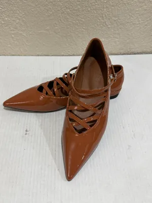 Women’s Pointed Toe Mary Jane Flats Brown Patent Crisscross Strappy Size 41 thumbnail 18
