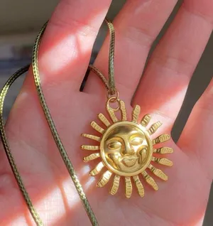 Handmade gold tone stainless steel sun boho retro vintage style necklace☀️ thumbnail 4