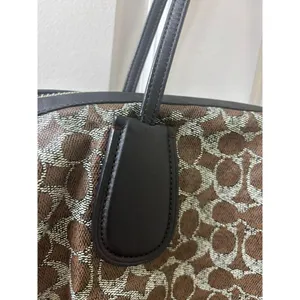 Coach F33504 Taxi Zip Top Tote In Signature Coated Canvas Women Bag Brown thumbnail 4