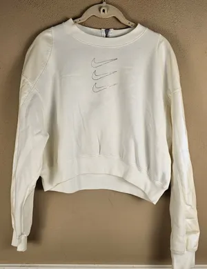 Nike Womens White Iridescent Swoosh Sportswear Icon Clash Cropped Sweatshirt Sm thumbnail 1