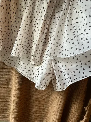 Classic Cream Wrap Dress with Black Dot Pattern Size L thumbnail 5