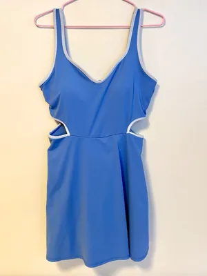 Old Navy Active Padded Workout Cut Out Skort Dress Blue White Trim Womens Medium thumbnail 2