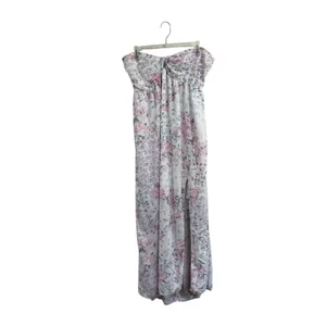 Hollister Floral Strapless Maxi Dress Pink Purple XL Sweetheart Slit Smocked thumbnail 2
