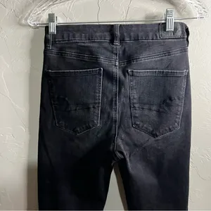 American Eagle Black The Dream Curvy Super Hi Rise‎ Distressed Denim Jeans thumbnail 8