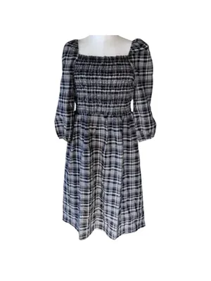 LOFT Plaid Gingham Square Neck Midi Dress Size L NWT thumbnail 2
