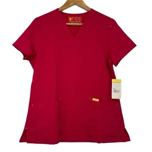 Figs Scrub Top Women’s XS Stretch Pockets Pink/Red Medical Wear thumbnail 1