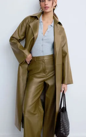 Rosetta Getty Olive Green Faux Leather Trench Coat SMALL Belted Office Work $555 thumbnail 1