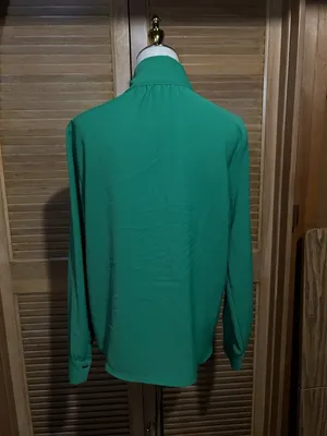 ZARA Green Chiffon Polyester Collared Tie Neck Button Blouse Long Sleeve M thumbnail 8