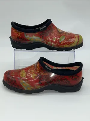 Sloggers Women's Waterproof Garden Slip On Clog Shoes in Red Paisley Print-Sz 7 thumbnail 2