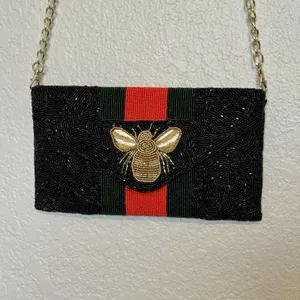 Pria Handcrafted Bee Envelope‎ Black Clutch NWOT Beaded Wallet thumbnail 4