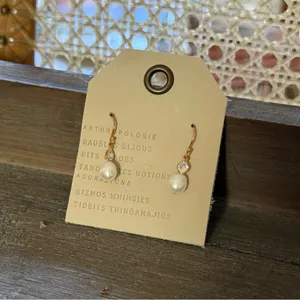 Anthropologie Gold Pearl Drop Earrings with Clear Crystal thumbnail 7