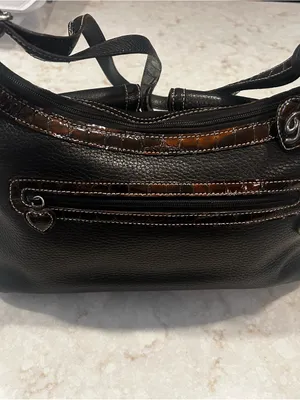 Vintage Brighton Black & Brown Leather Shoulder Bag Embossed Y2K thumbnail 3