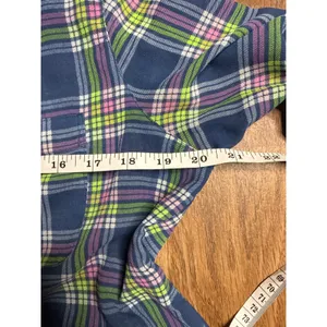 Hollister Womens‎ Blue Green Pink Plaid High Low Button Up Shirt L Sheer layer thumbnail 5