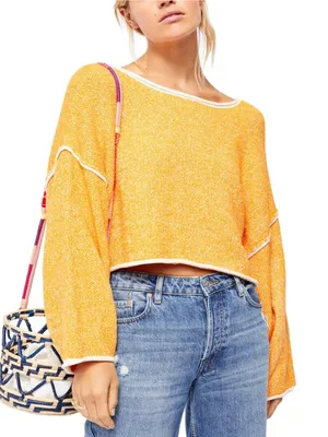 Free People Bardot Yellow Sweater Size Small thumbnail 1