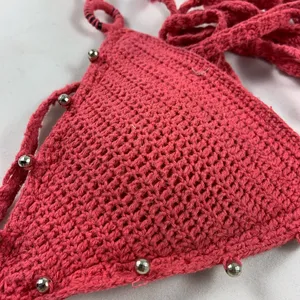 SM Salmon pink crochet triangle bikini top thumbnail 6