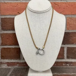 Shackle Bolt Necklace - Silver with Gold Chain thumbnail 2
