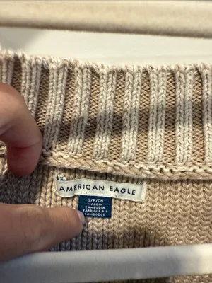 American Eagle V-Neck Knit Sweater in Beige thumbnail 3