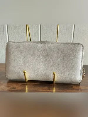 Rare two-tone Coach accordion zip around chalk white navy blue Leather Wallet thumbnail 3