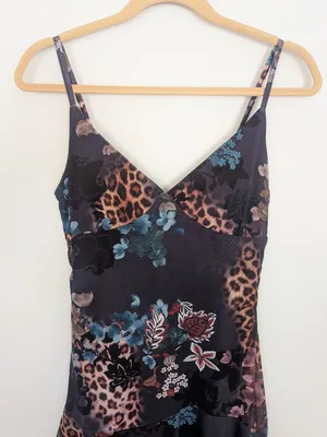 Floral & Animal Print Mesh Slip Dress Hem Ruffle Size S/M NWOT thumbnail 4