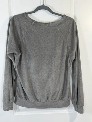P.J. Salvage Women's Gray Velour Raglan Long Sleeve Pajama Top Silver Trim thumbnail 5