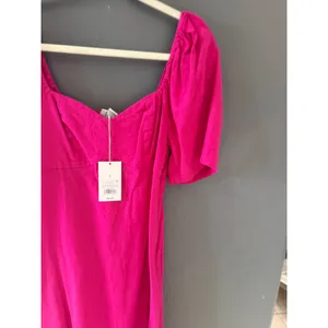 A New Day‎ Womens Hot Pink Linen Blend Puff Sleeve Mini Dress Size S NWT thumbnail 2