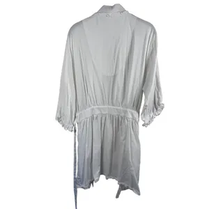 Eileen West Robe Womens L XL White Ruffle‎ Trim Belted Cotton Loungewear thumbnail 4