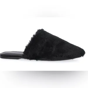 TIME and TRU Womens Black Slippers Size 8 Faux Fur Mules Slip On Comfort New thumbnail 3