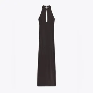 NWT Zara Halter Slit Long Dress With Flower Chocolate Brown Color Size S/XS thumbnail 7