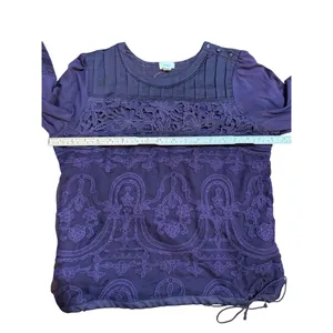 TINY by‎ Anthropologie Violet Lace Mixed Media Blouse Sz S thumbnail 8