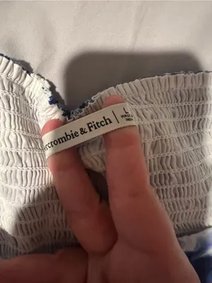 Abercrombie & Fitch Blue Floral‎ Puff Sleeve Crop Top Smocked Pleated L thumbnail 8