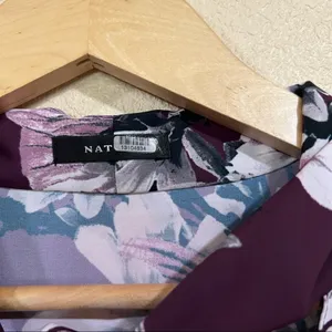Natori Purple Floral Neck Tie Button Down Blouse thumbnail 11
