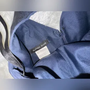 NEW Alfred Sung Strapless Bow Belt Satin Twill Column midnight blue Gown Sz 2 thumbnail 6