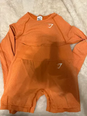 Gym Shark Orange set, Shorts and Long Sleeve Top, has thumb holes!! thumbnail 1
