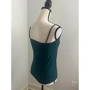 LOFT Lace Floral Cami‎ Small Dark Green Camisole Top Metallic Office Shell Work thumbnail 3