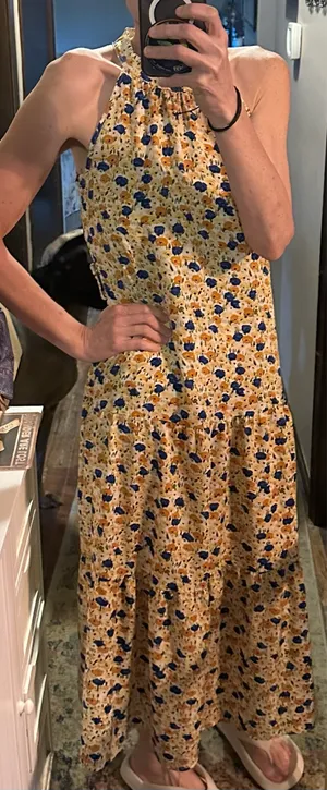 PRETTYGARDEN Floral Halter Maxi Dress Sleeveless Yellow Blue Size S thumbnail 6