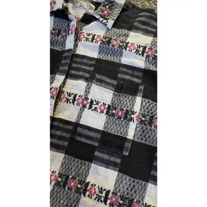 Vintage Women's White blue Plaid Floral Lace Button Down Boho Western.‎ Large thumbnail 5