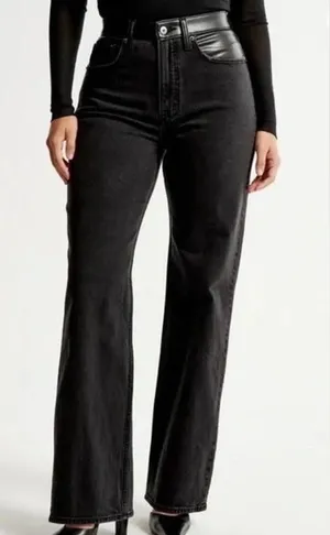 Abercrombie Black Denim/Leather Jeans thumbnail 1